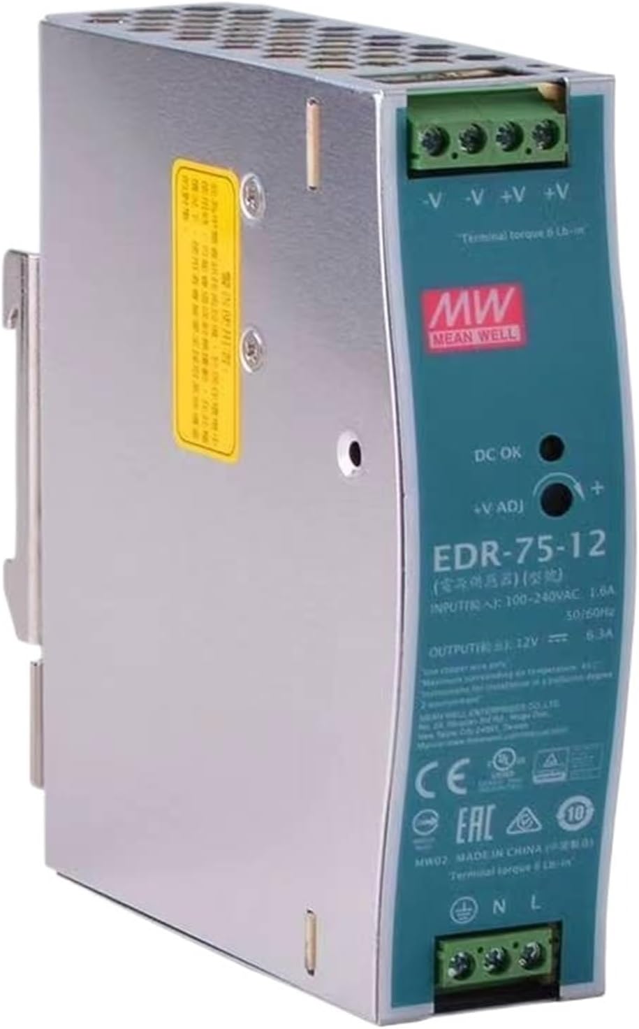 1PCS EDR-75-12 12VDC 6.3A Single Output Industrial DIN Rail Switching Power Supply