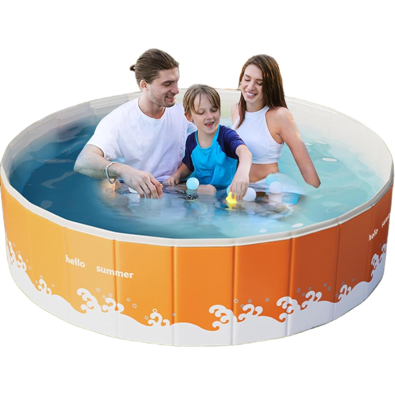Piscina Plegable Sin Hinchado para Niños y Perros Grandes - PVC 5-Capas Ultra-Resistente, No Inflable/Sin Montaje, Fácil Limpiar y Almacenar para Jardín/Patio (Naranja, 90 * 48cm)