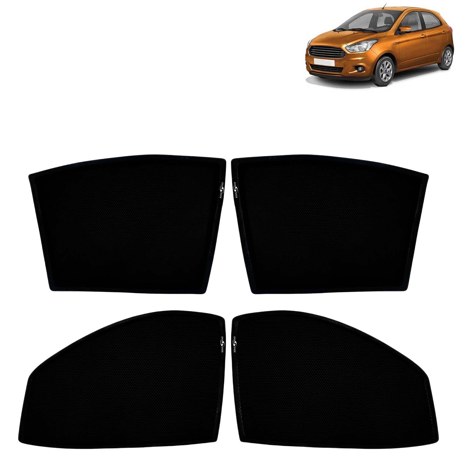 KINGSWAY Car Sun Shade Curtains Only Compatible with Ford Figo (2014 to 2021) | Z-Black Fix-Type (Non-Magnetic) | UV & H