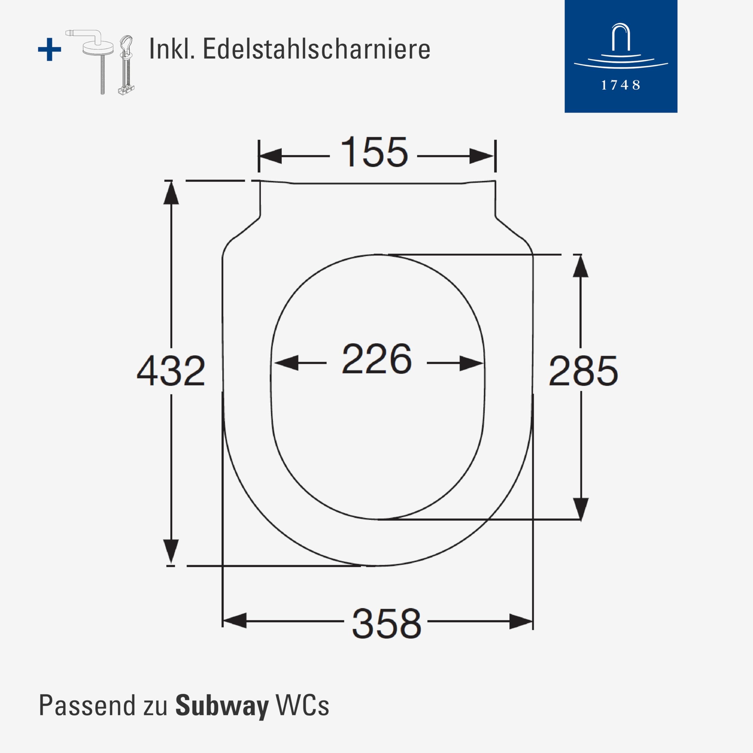 Villeroy & Boch Subway SlimSeat WC-Sitz, D-Form – Weiß Alpin, glänzend | Mit Edelstahl-Scharnieren, ultraflach, aus bruchsicherem Duroplast, Original Ersatzteil, 9M656101