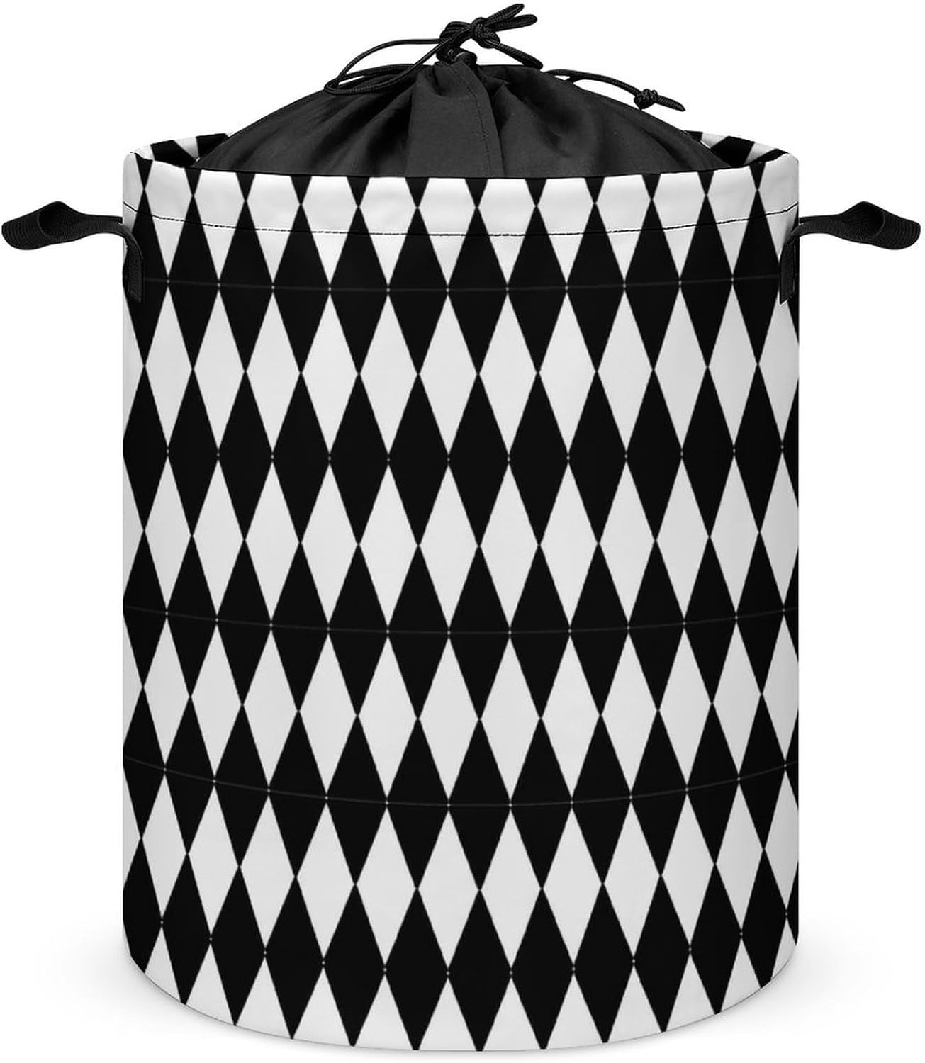 Large Laundry Basket, Black and White Harlequin Pattern Laundry Hamper Bag Collapsible Washing Bin With Handles for College Dorm, Family Essentials Storage