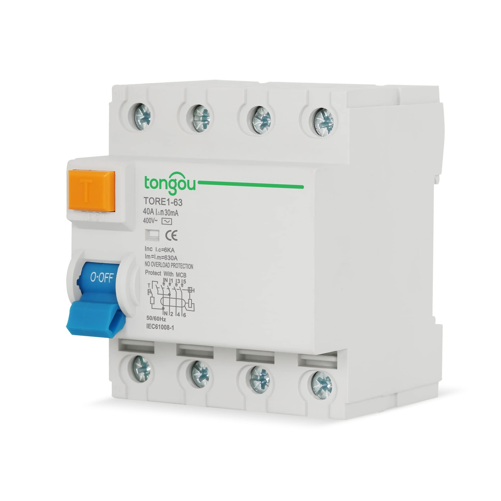 Interruttore Magnetotermico Differenziale 4P 16A 63A 10mA 30mA 100mA 6KA RCCB RCD 400V Elettromeccanico di Corrente Residua Interruttore Differenziale Sicurezza(4Pole 30mA,25A)