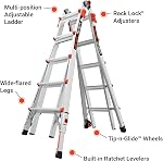 Little Giant Ladders Velocity 17-Ft Folding Multi-Position Ladder, Aluminum, 300 lb Load Capacity, Type 1A Extra Heavy Duty, 18-Ft Reach, with Ratchet Levelers and Wheels (15417-801)