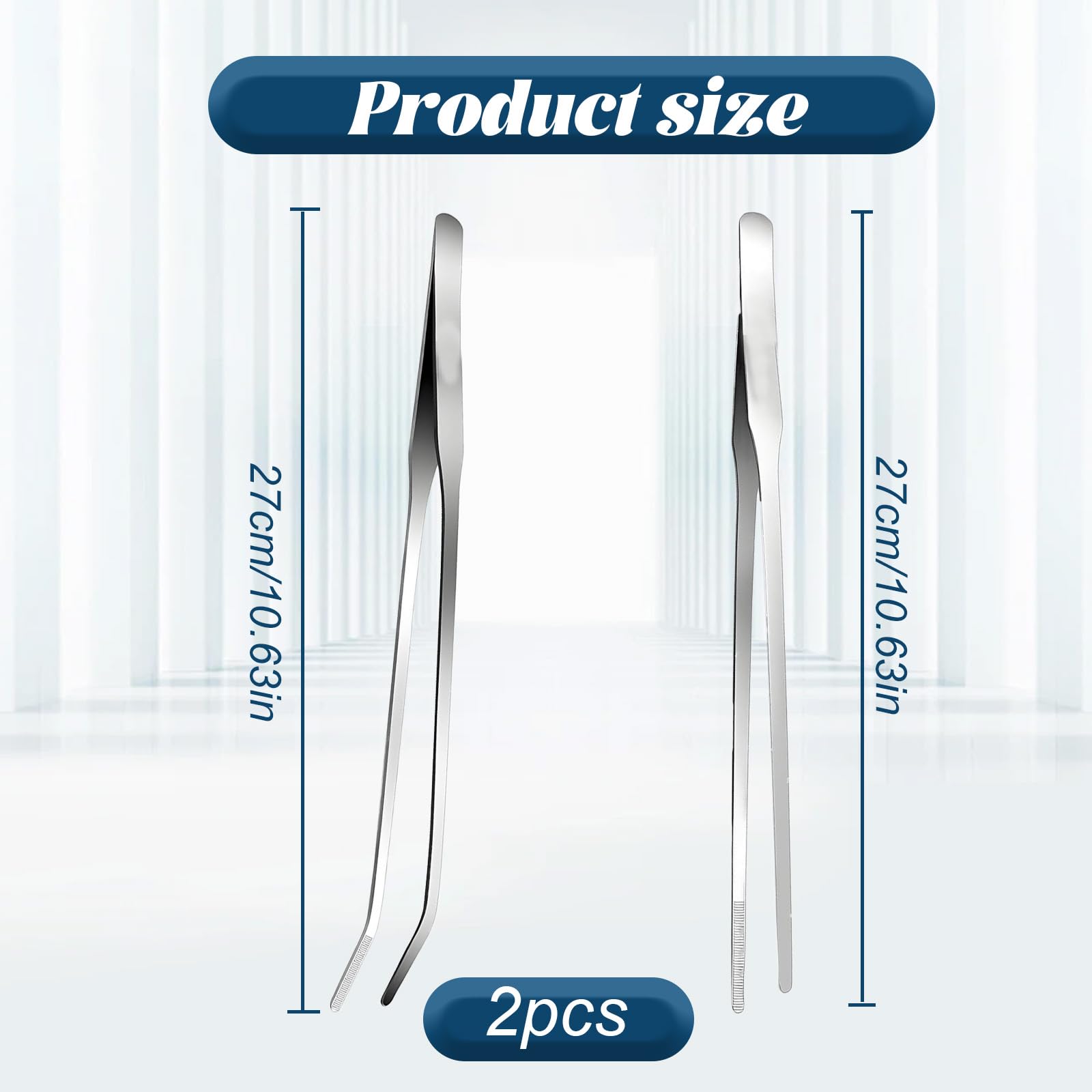 hioseyre 2 Pcs 10.6inch Feeding Tongs, Extra Long Stainless Steel Aquarium Tweezers with Rubber Tip - Image 2