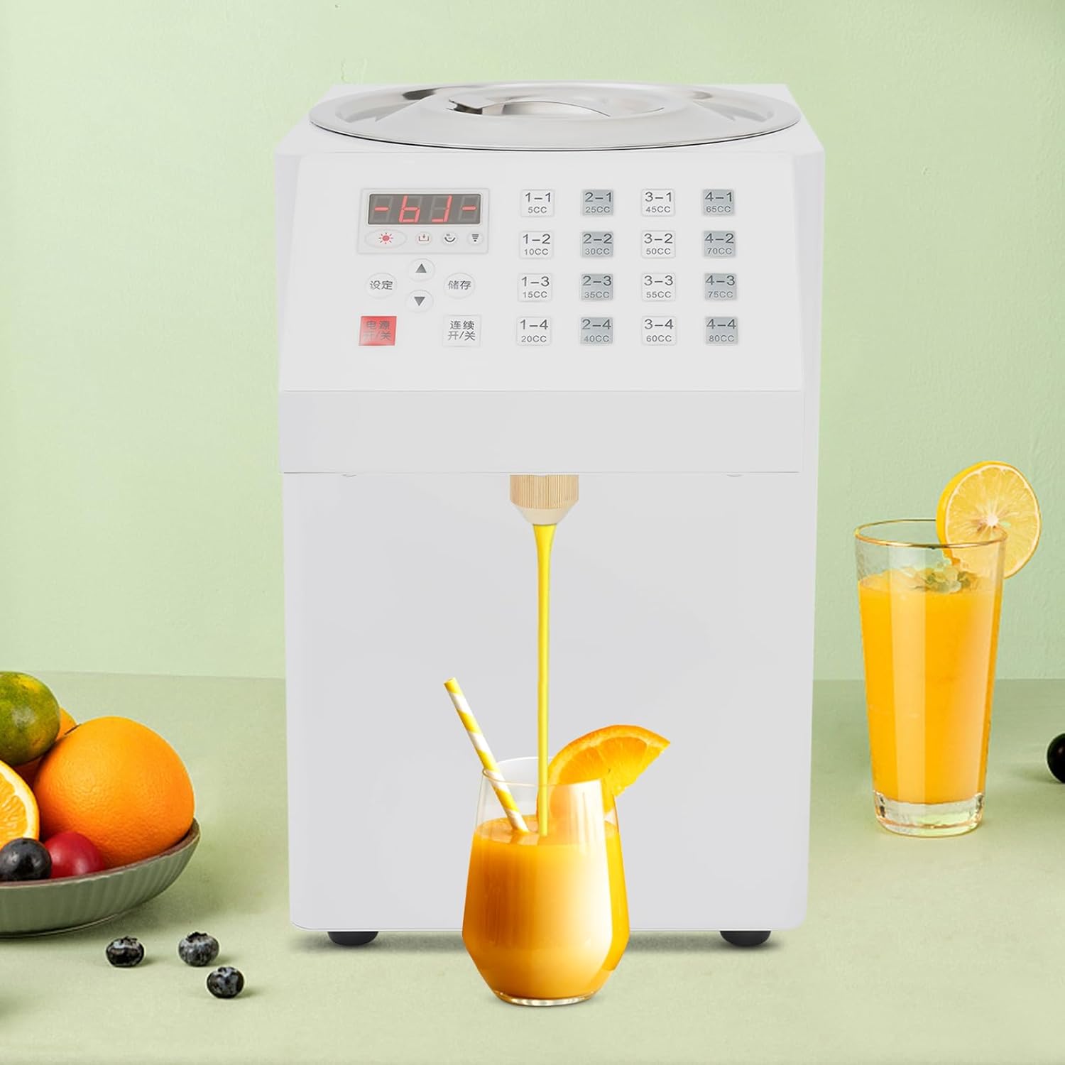 Automatic Fructose Dispenser, 8L/2.11 Gallon Quantitative Fructose Machine Commercial Electric Sugar Syrup Dispenser Coffee Bubble Tea Milk Tea Making Equipment, 110V 200W (White)