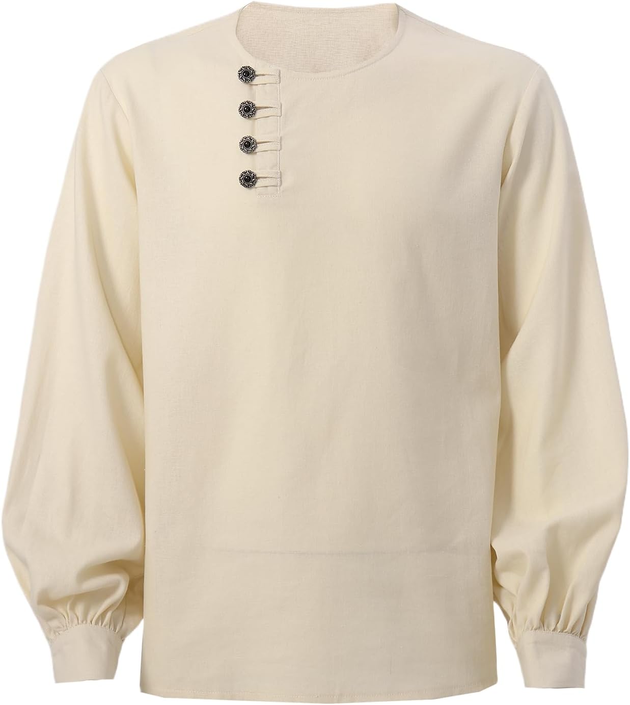 FURPHI Mens Medieval Side Botton Up Shirt Linen Renaissance Retro Slant Opening Peasant Tunic LARP Costume