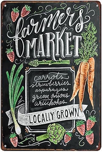 Letrero de metal retro vintage de Farmers Market, decoración de pared, diseño de casa de campo primitivo, cocina, granja, despensa, decoración de