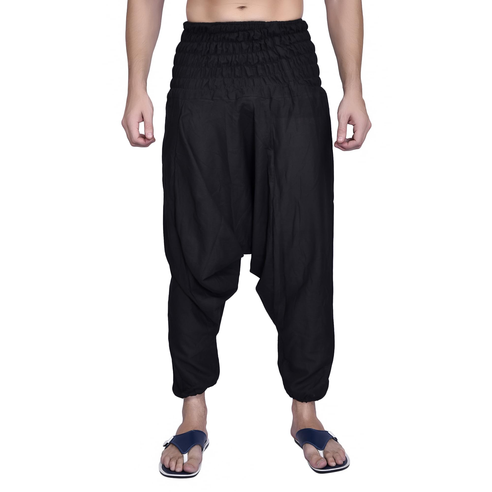 Men's Rayon Harem Pants, Regular Fit, Elastic Waistband, Side Pockets, Ankle Length, Solid Pattern