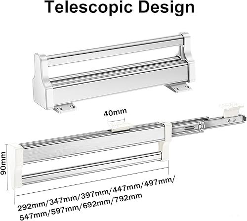 Miniatura 4 de Barra ajustable para colgar ropa con barra ajustable para armario, barandilla de ropa para pantalones, ropa, acero inoxidable (13.661in)