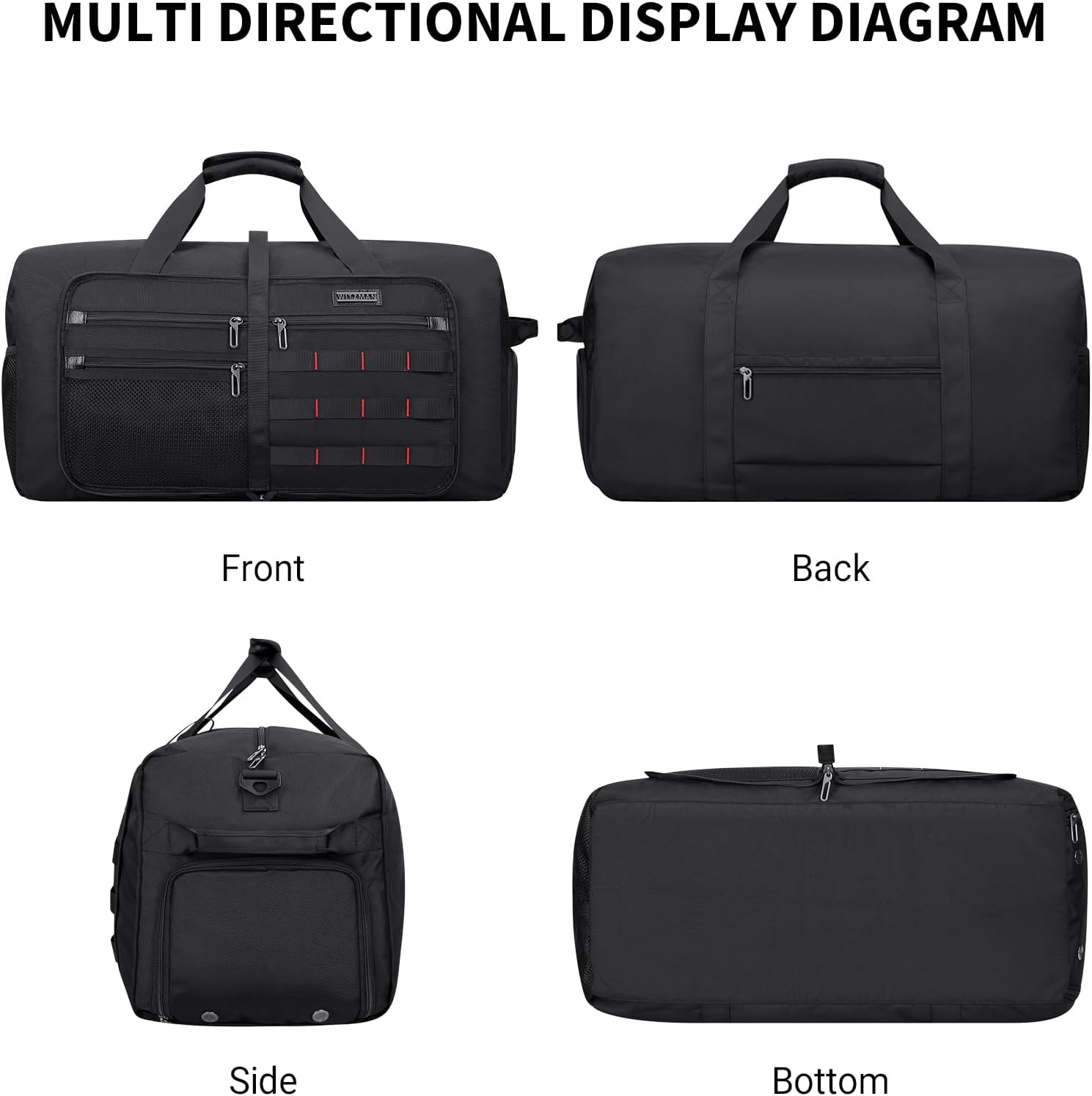 WITZMAN Foldable Duffle Bag for Travel 65L Lightweight Packable Duffel Bag with Shoes Compartment Overnight Bag for Men Women (B697 Black) - Image 9