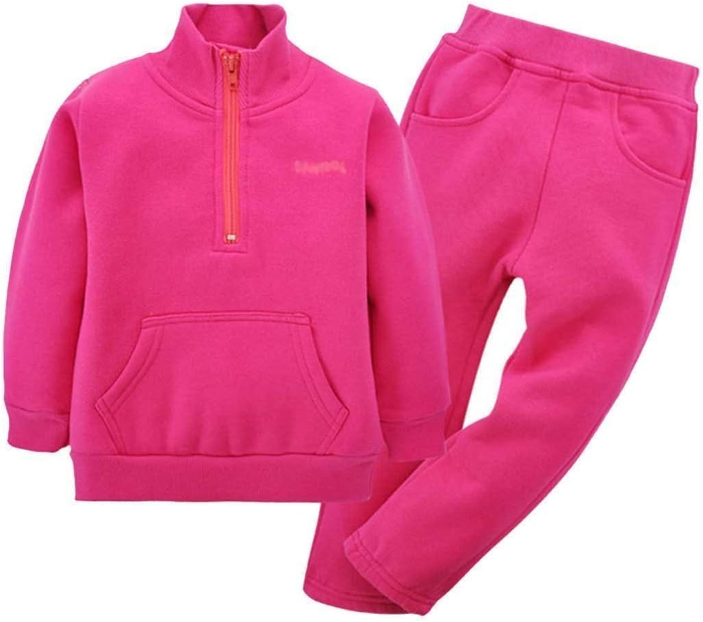 Boys Fleece Sweat Suits Girls Long Sleeve 2 Pcs Clothes Pants Set Outwear Outfit (Rose,24M)