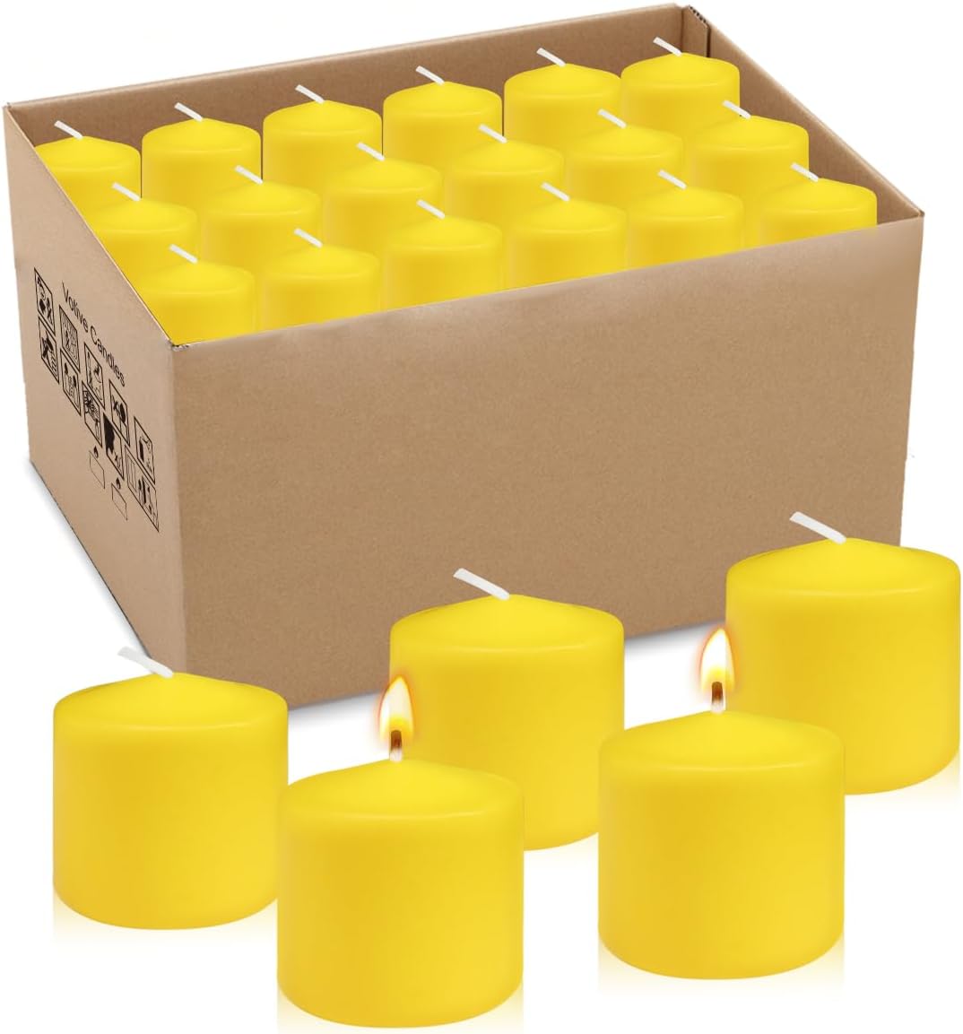 36 Packs Yellow Votive Candles, Unscented 1.5 Inch Diameter Wax Solid Colored Candles for Wedding, Party & Home Dinner Table Decoration - 10 Hour Burning