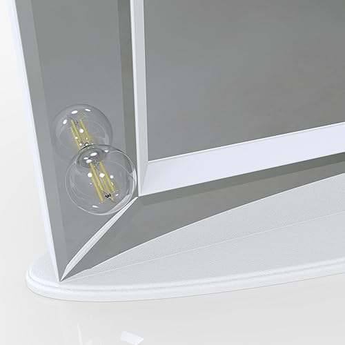 Miniatura 9 de WONSTART Espejo de tocador con luces de 33 x 24 pulgadas, espejo de maquillaje iluminado con 11 bombillas reemplazables y 10 lupa, carga USB, luz