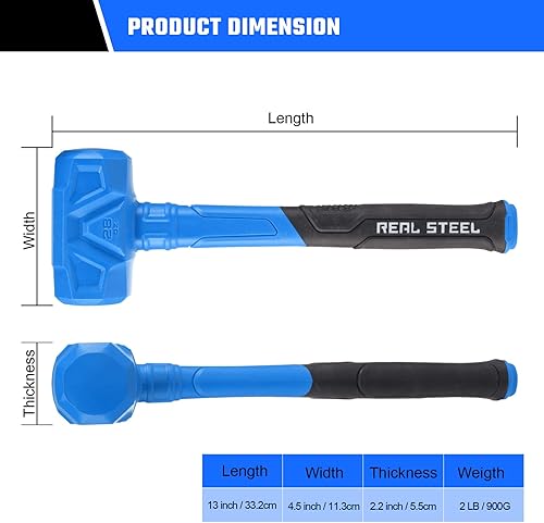 Miniatura 4 de REAL STEEL Dead Blow Hammer - Martillo de goma de 28 onzas, resistente a las marcas y a las chispas con cabezal de acero relleno ideal para