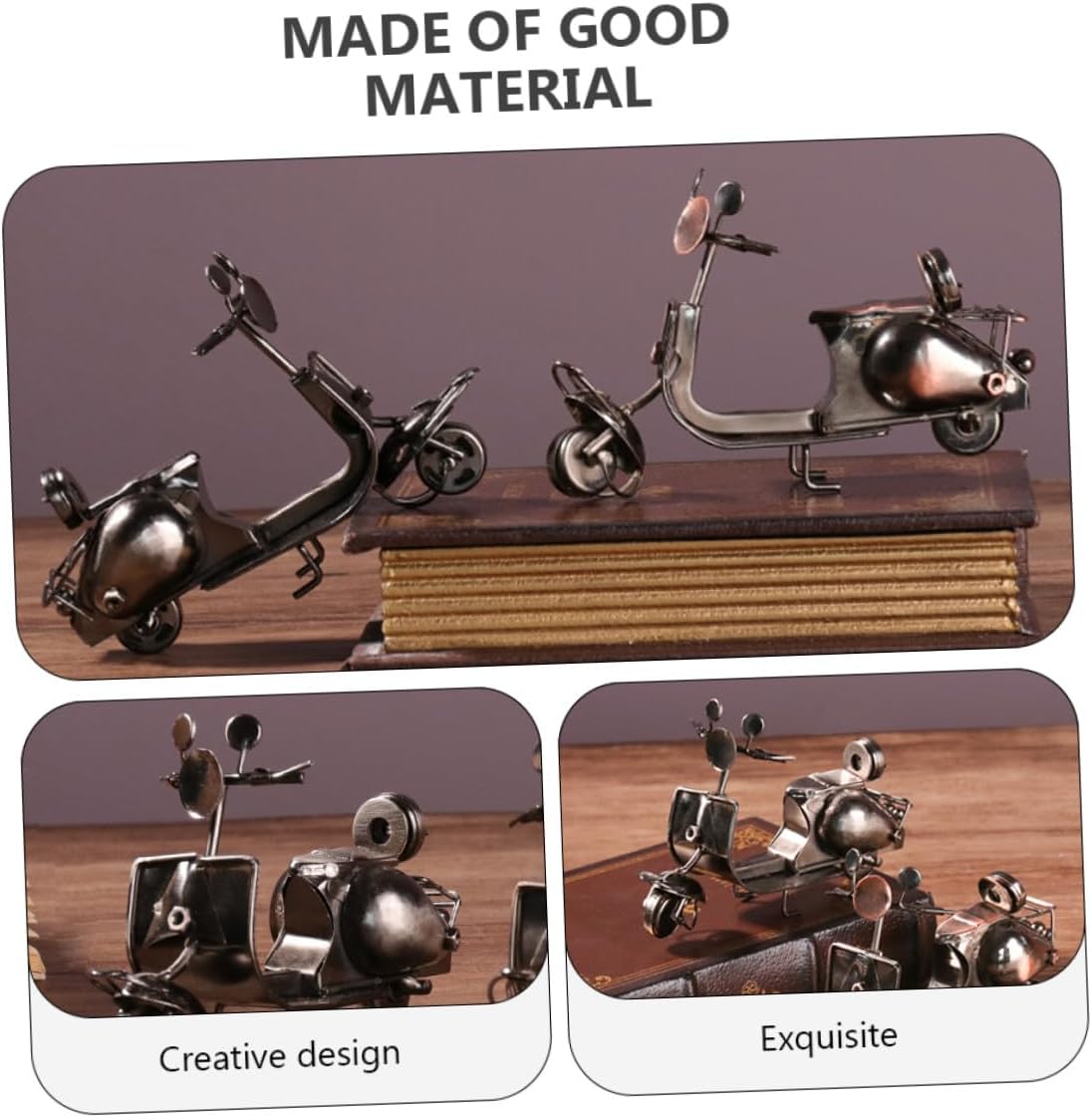 Vintage Iron Desktop Ornament Retro Motorcycle Sculpture Silver Gray Miniature Metal Handicraft Collectible for Home Décor and Office Decoration