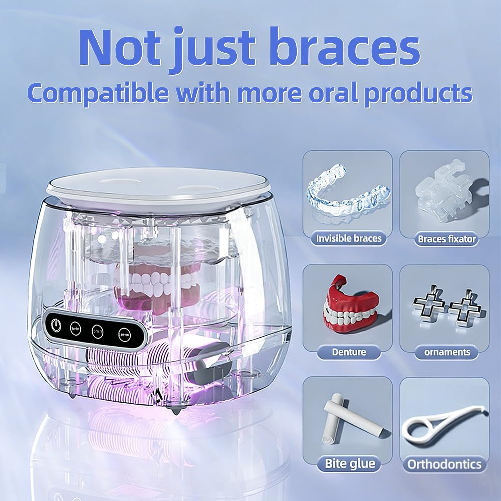 Pulitore Ultrasuoni, Display LED Timer Portatile Pulitore Ultrasuoni Apparecchio Denti,per Apparecchi Ortodontici, Mascherine, Bite Notturni