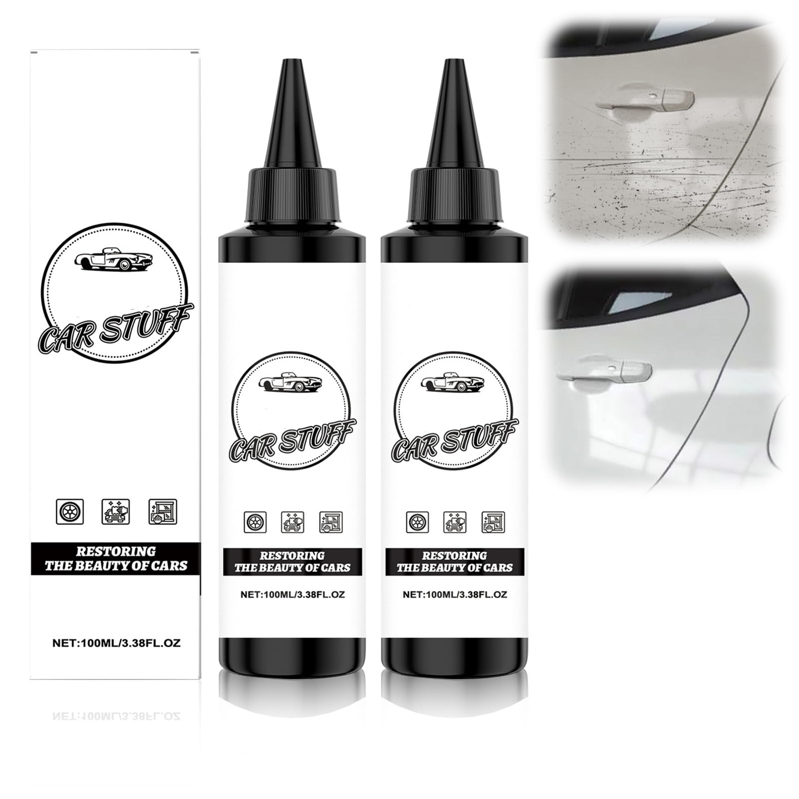 2Pcs Coating Agent for Car, Long-Lasting High Gloss Top Coat, Waterproof UV Resistant Dustproof, for Hood Side Trunk Front, 100ml/3.38fl.oz