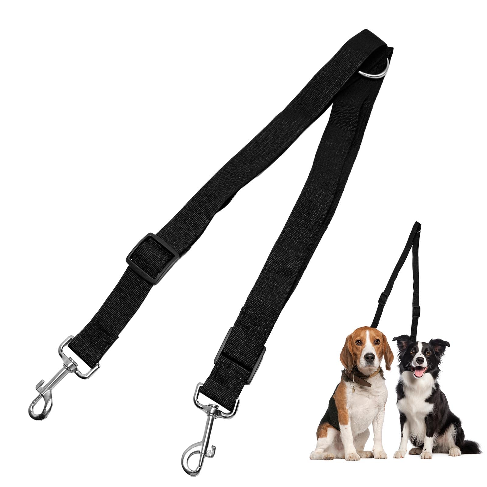 Double Dog Lead for Walking 2 Dogs, No Tangle 360°Swivel Dual Pet Trainer Leash, Adjustable Splitter Training Dog Lead Durable Nylon Double Ended Lead for Small Medium Dogs (Black)