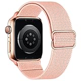 Yaber ストレッチナイロン ソロループバンド Apple Watch 38mm 40mm 42mm 42mm 44mm 45mm 49mmに対応 調節可能ストレッチ 編組 スポーツエラスティック リストバンド iWatch Ultra Series 9/8/7/6/5/4/3/2/1 SEに対応 (42mm/44MM/45MM/49mm ピンクサンド)