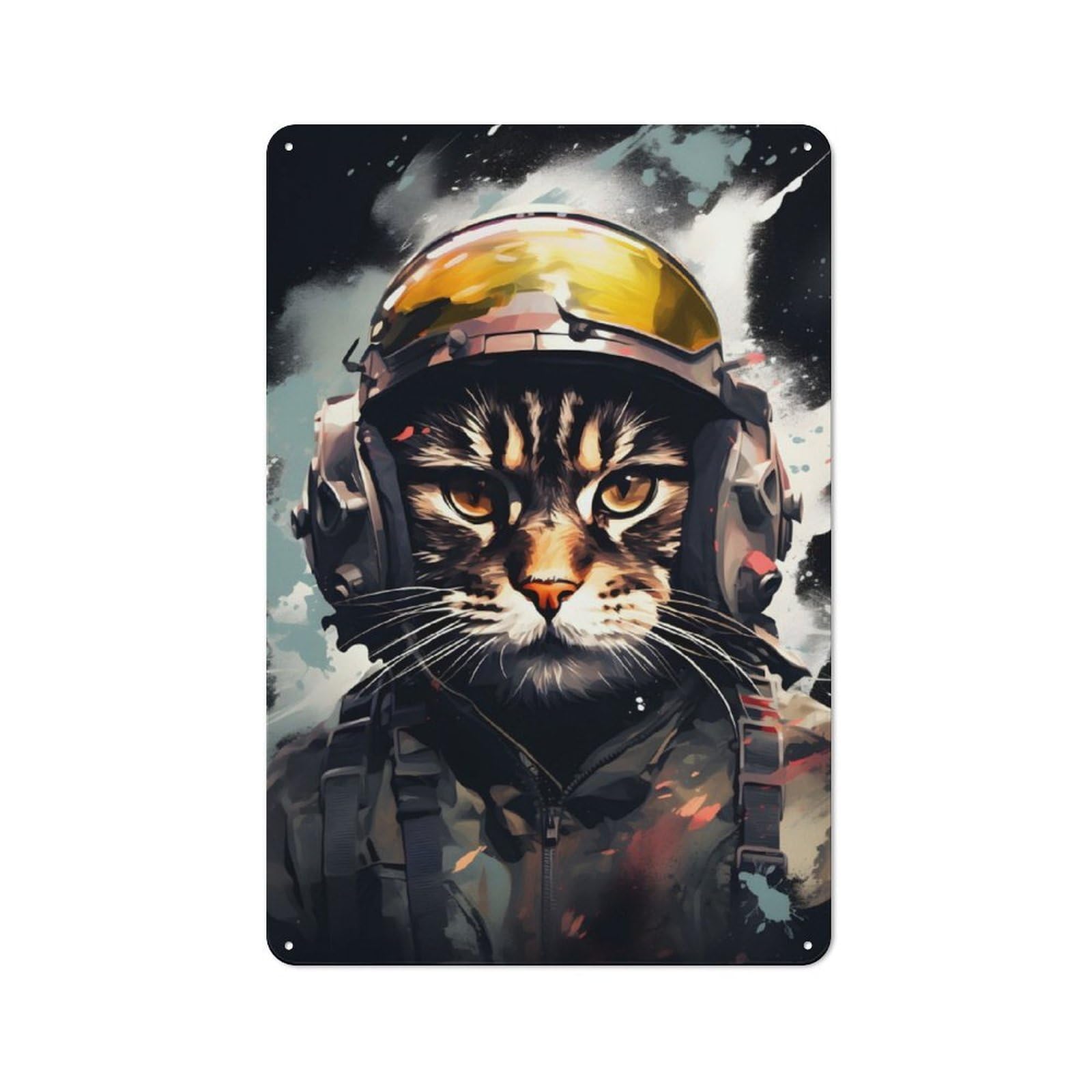 Vintage Tin Sign 30x20cm with Cat Fighter Pilot Painting for Living Room Or Hallway, for Metal Sign Collectors, for Vintage Wall Decor Fans