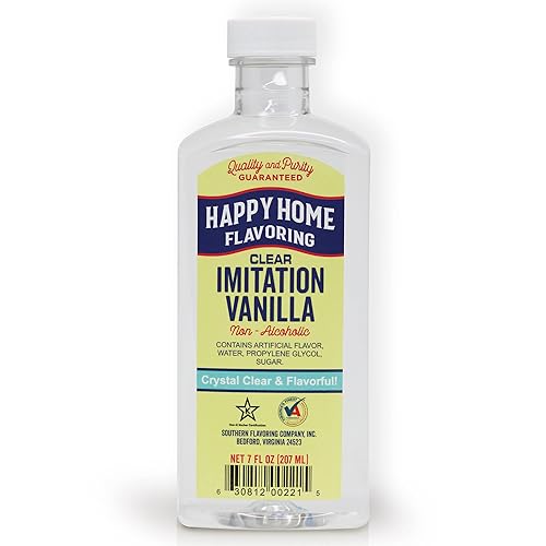 Happy Home Sabor de vainilla de imitación transparente, sin alcohol, certificado Kosher, 7 onzas.