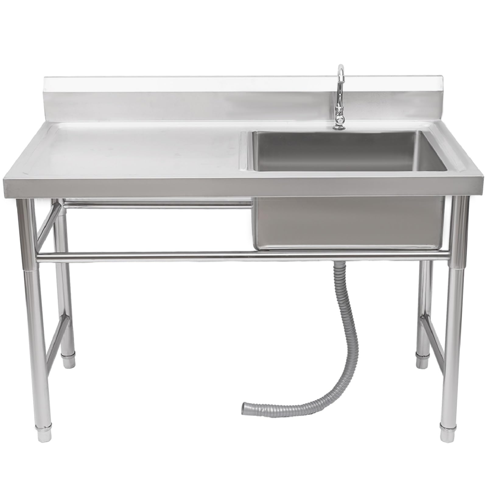 Freestanding Stainless Steel Sink Commercial Restaurant Sink with Faucet Single Bowl Laundry Sinks with Drainboard Prep & Utility Washing Hand Basin Kitchen Workstation for Laundry Room