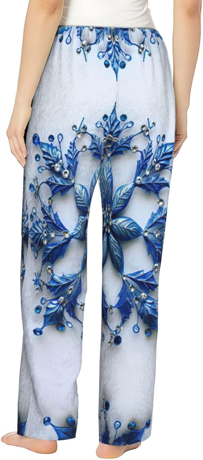 Blue Christmas Snowflake Print Cozy Christmas Pajama Pants,Flannel Pajama Bottoms,Cater To Various Body Types