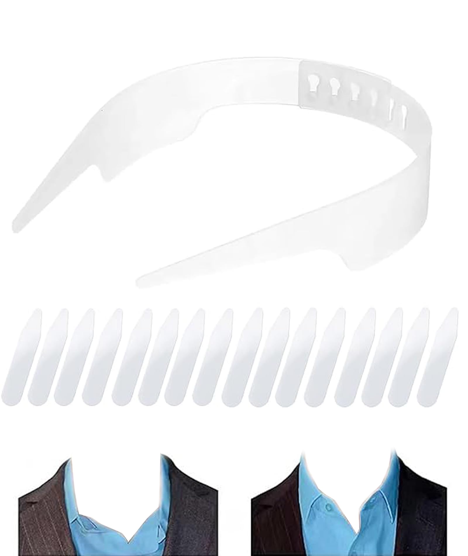 carthome 1 Pcs Shirt Collar Protector, Adjustable Shirt Stays for Men Collar Stand with 8 Pairs of Stays Slick Collar for Men Shirt Ideal for Daily Use and Gift Giving White-picture-11