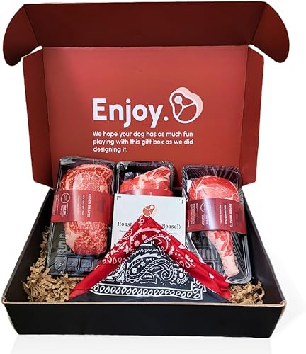 Adairian Rover Roasts - Divertidos juguetes para perros, caja de regalo de carne de peluche chirriante para perros medianos, pequeños y grandes,