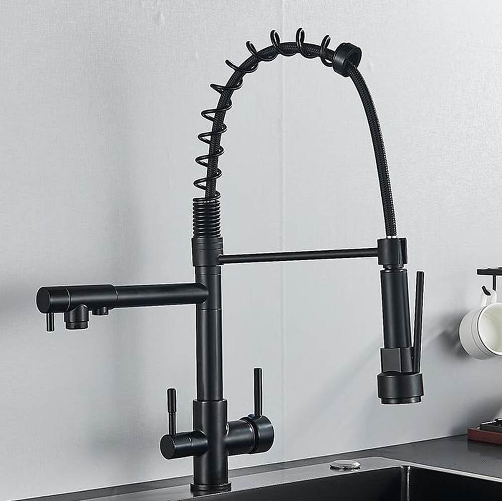 Robinet de cuisine à traction noir mat mitigeur douchette évier