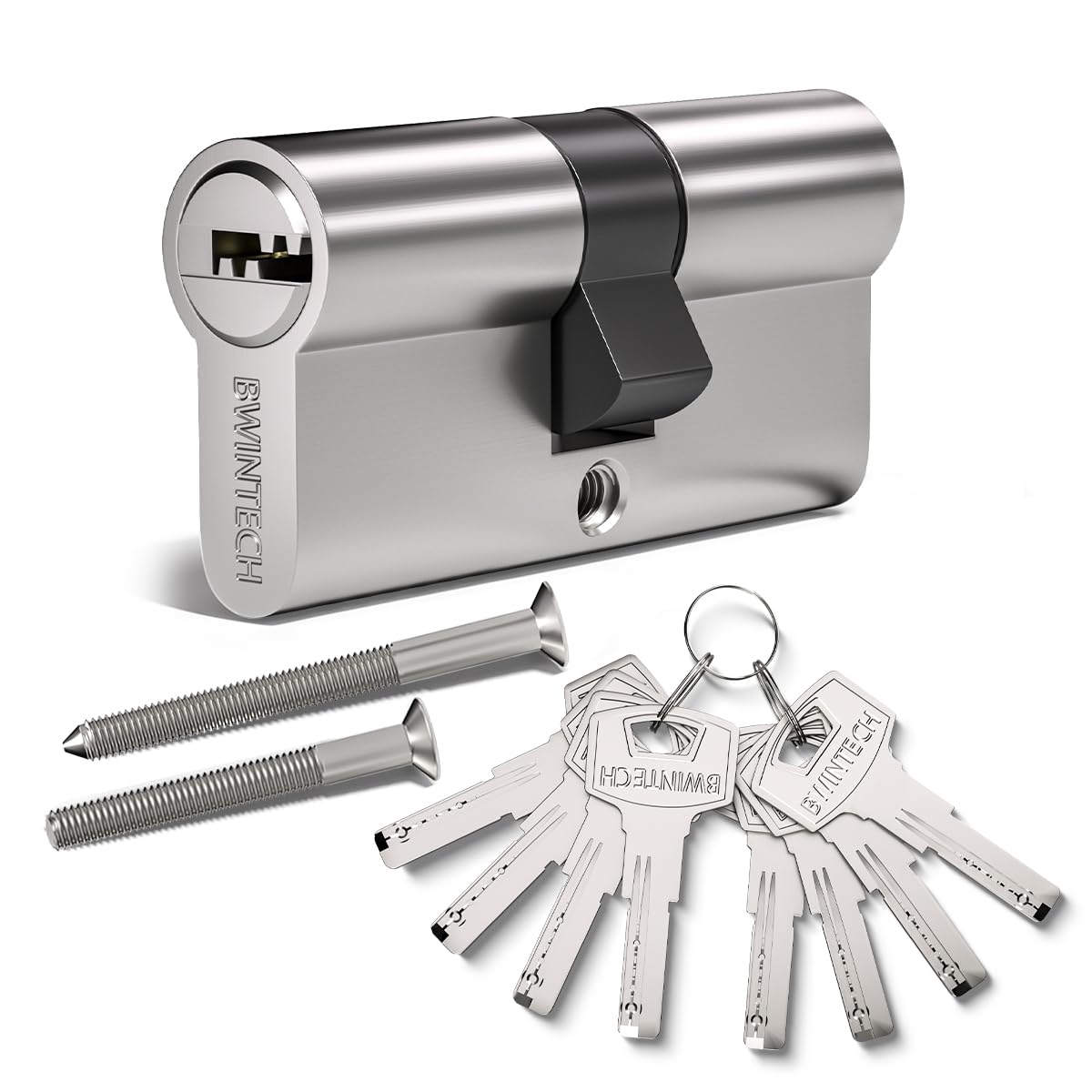 Bwintech 70mm(35/35) Nickel-Zink-Legierung Euro-Zylinder-Schloss, Tür-Trommel-Schloss, Schlüssel mit 8 horizontalen Grübchen Schlüssel