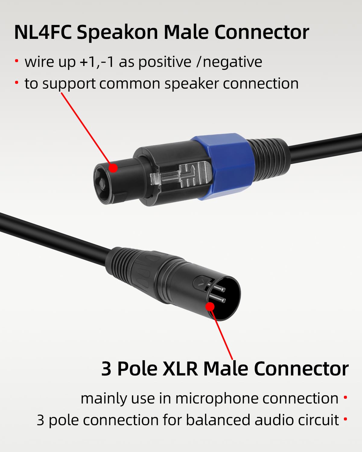 GELRHONR SpeakOn Male to XLR Male Connector Audio Extension Cable with Twist Lock for Mixer Boards, Junctions, Preamps, Speakers, etc (1.8M)