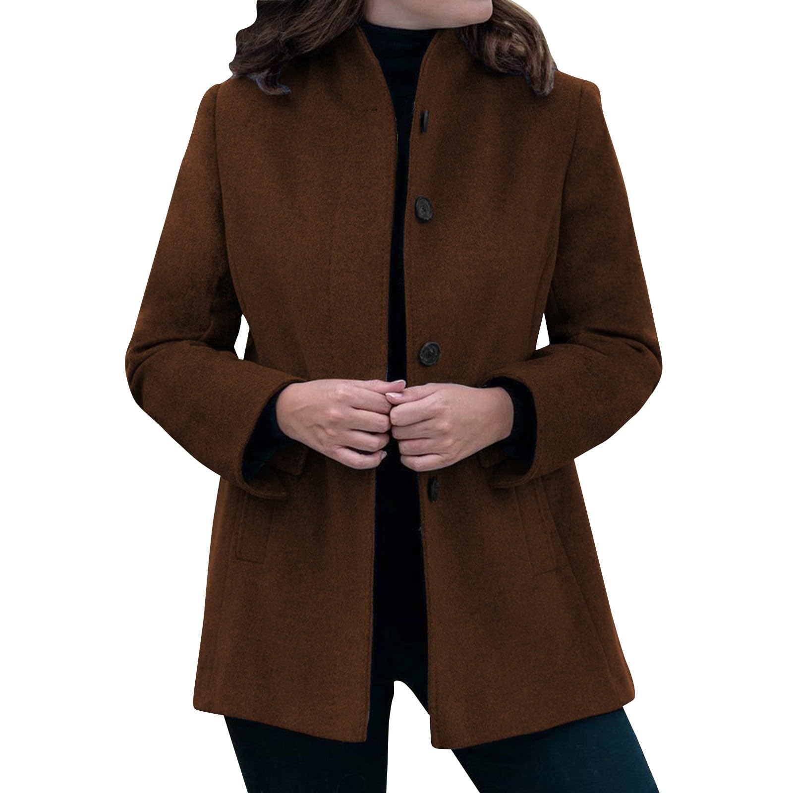 Womens Stand Collar Pea Coat Winter Long Sleeve Wool Blend Short Jackets Single Breasted Blazer Coats Outfits
