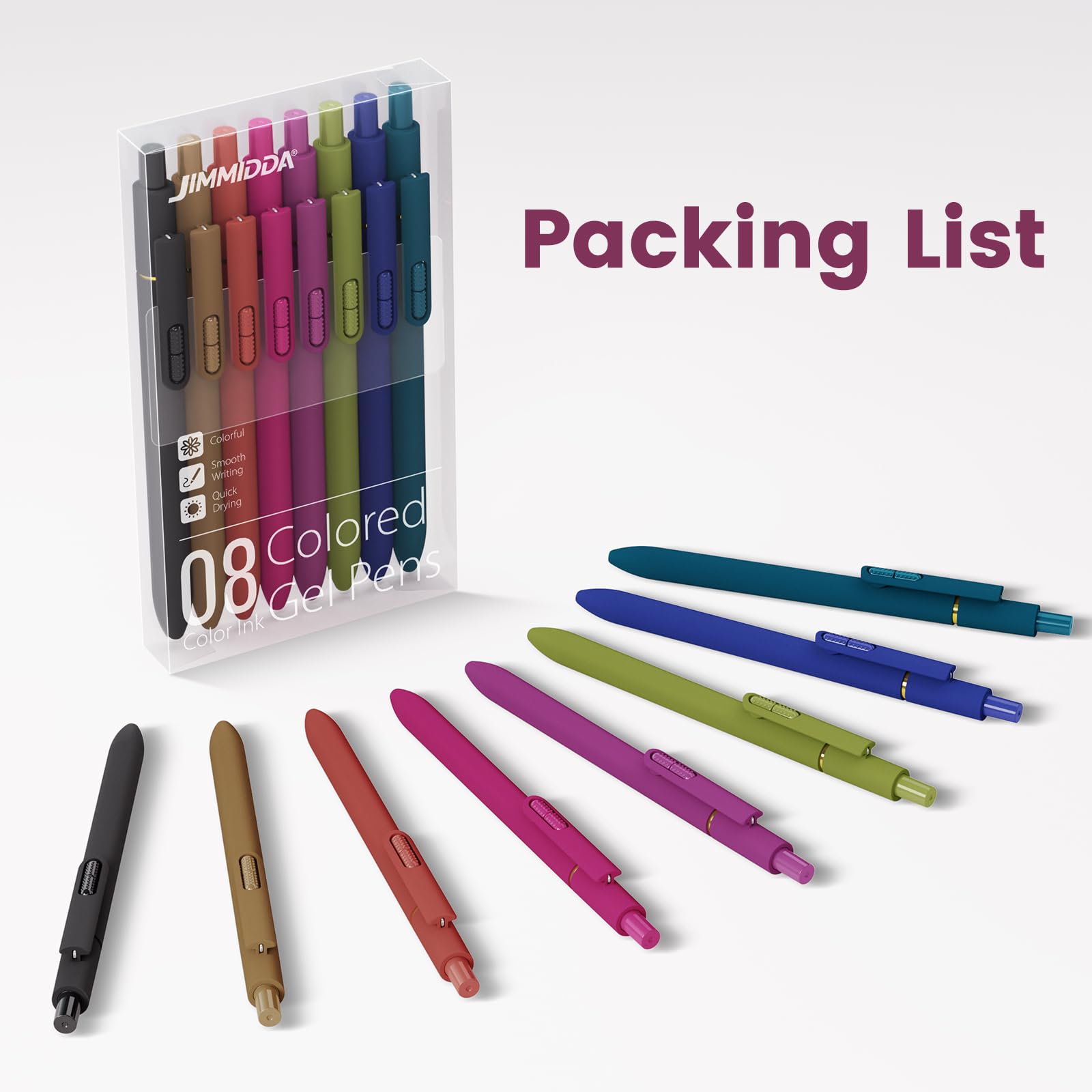 Colorful Gel Pens - 8 Pcs Colored Ink Pens Coloring 0 7MM Smooth Writing Medium Point - Quick — view 8