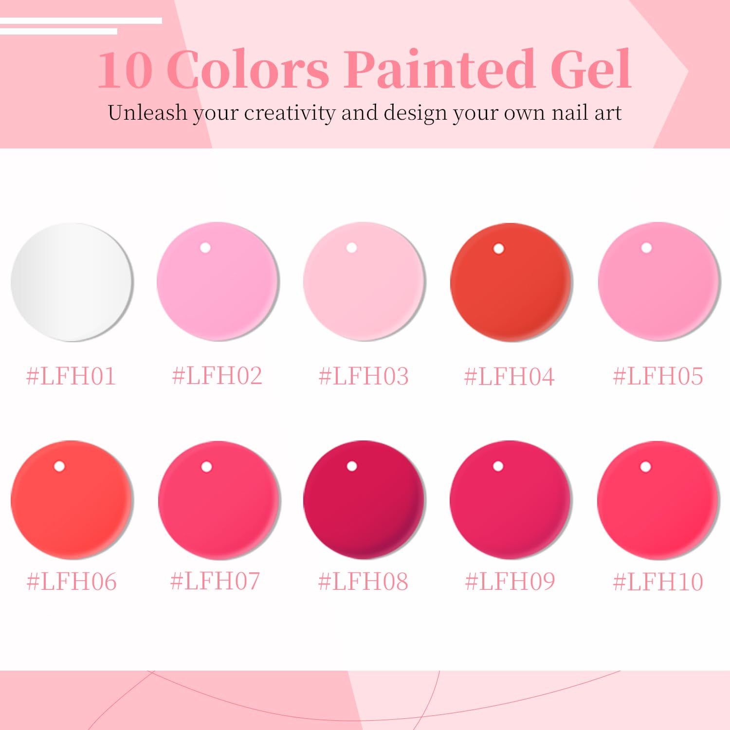 JODSONE Gel Liner Nail Art Kit, 10 Colors Pink Collection - Image 2