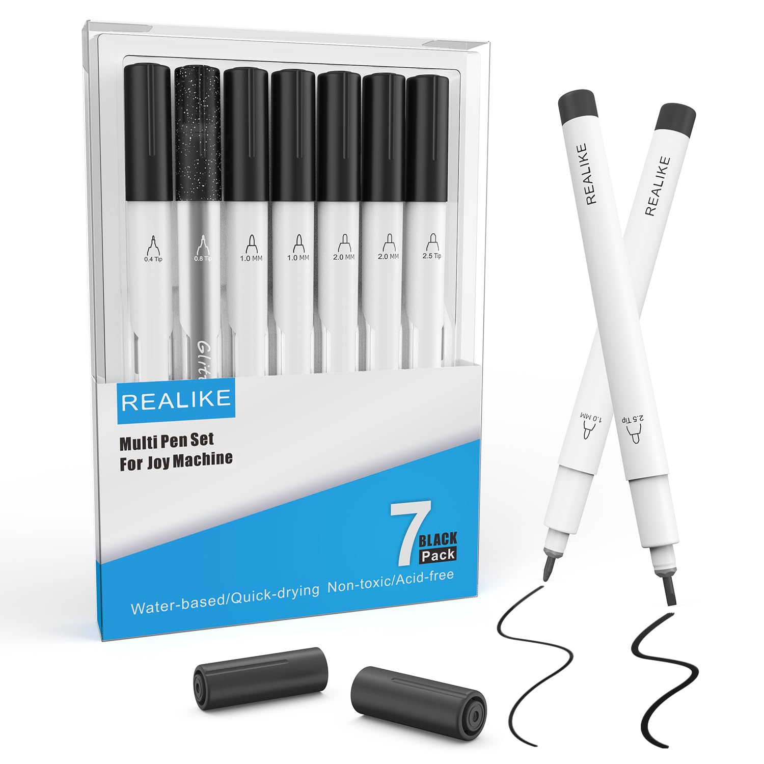Black Pens Set Compatible with Cricut Joy/Xtra, 7 Pack Variety Pens Include Fine Point Pen,Glitter Gel, Marker, Calligraphy Writing Drawing Pens