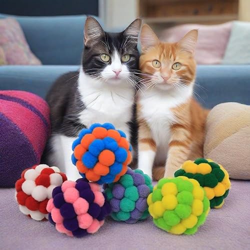 Miniatura 7 de Pelotas para gatos, bolas suaves y peludas de 2 pulgadas, paquete de 6 juguetes de bolas grandes para gatos y gatitos