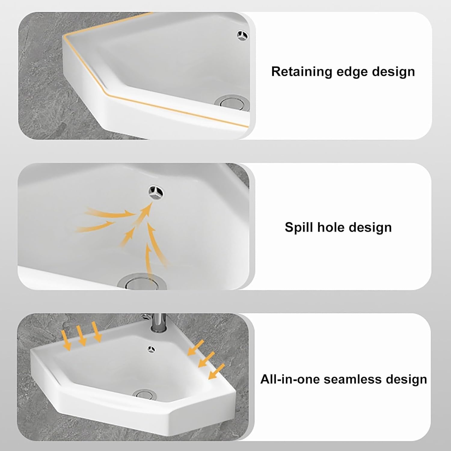SDdPulse Armadietto da bagno moderno ad angolo con lavabo a parete e rubinetto caldo e freddo, grande spazio per piccoli spazi, ideale per la cucina di casa o P, bianco, 43 cm