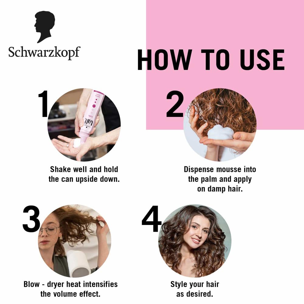 TAFT Schwarzkopf Curl Hold 3 Hair Mousse, For Long Lasting Curls, Weather-Proof Formula With No Stickiness, Heat Protection And Shine, Silicone Free, Lightweight Styler To Controls Frizz, 200Ml 3