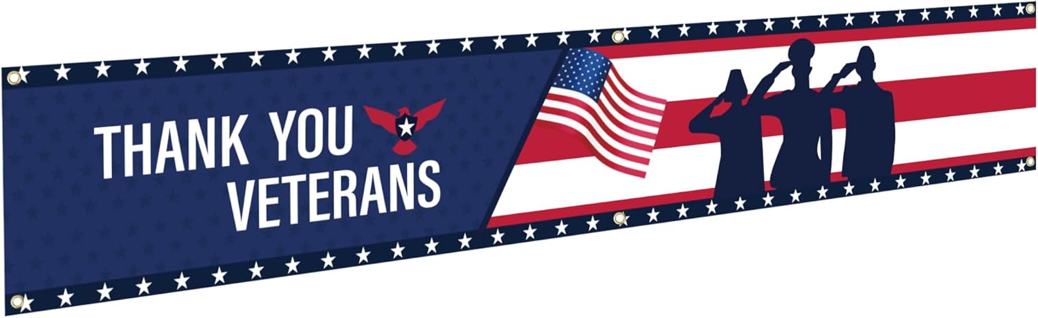 Thank You Veterans Banner Flag 118" x 20" Veterans Day Decoration Banner for Garden Balcony Yard Decor with 6 Brass Grommets