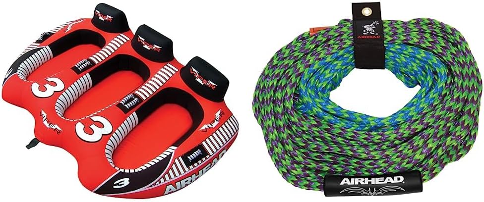 Airhead Viper Towable 1-3 Rider Tube for Boating and Water Sports, Heavy Duty Full Nylon Cover