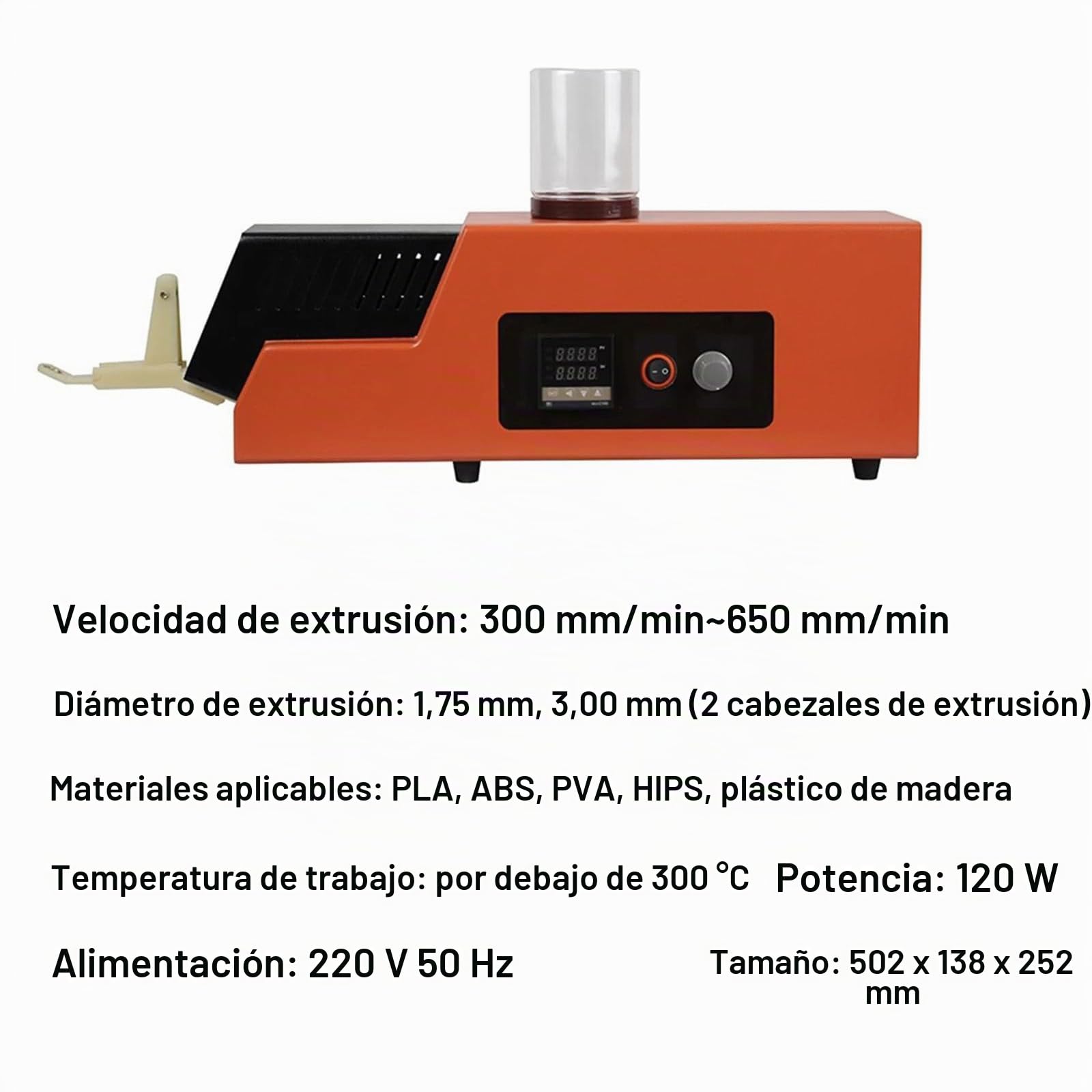 Extrusora De Filamento De Escritorio, Extrusora De Filamento De ImpresióN 3D, Velocidad Ajustable De 300-650mm/min, con 2 Matrices De ExtrusióN: 1,75/3,00mm, PLA, ABS, PVA, Hips, Acetato