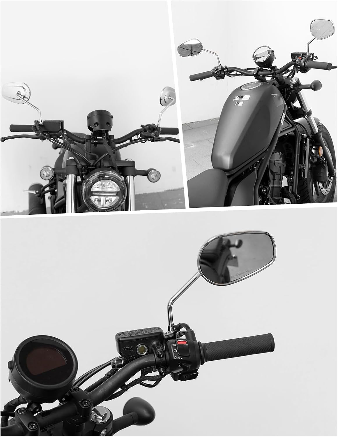 KEMIMOTO Universal Motorcycle Rear View Mirrors, M10 Billet Aluminum Heavy Duty Handlebar Side Mirrors for Cruiser Sport Naked Bike ADV Touring Motorbikes, Silver