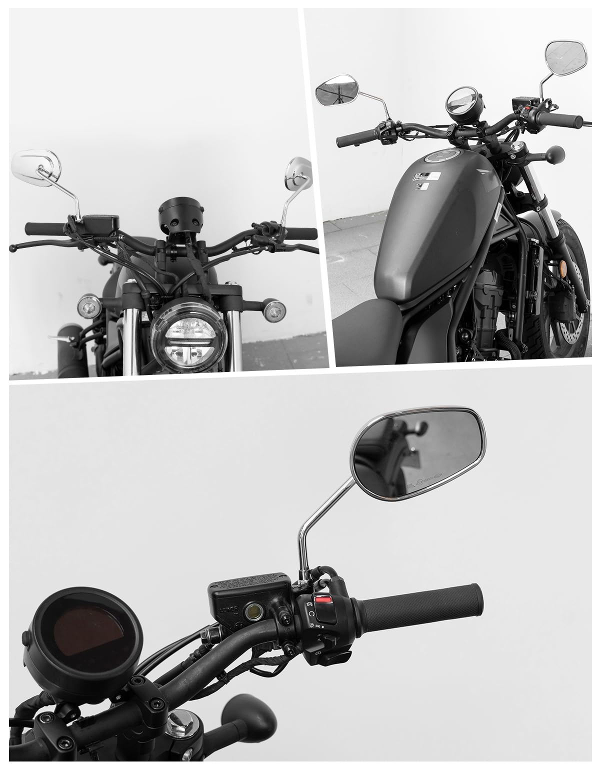 KEMIMOTO Lusterka motocyklowe wykonane ze stopu aluminium, uniwersalne lusterka motocyklowe M10, regulowane o 360°, szeroki obszar widzenia, dla większości motocykli