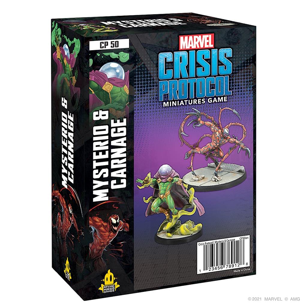 Marvel: Crisis Protocol Carnage and Mysterio Character Pack - Unleash Chaos and Illusions! Tabletop Superhero Game, Ages 14+, 2 Players, 90 Minute Playtime, Made by Atomic Mass Games