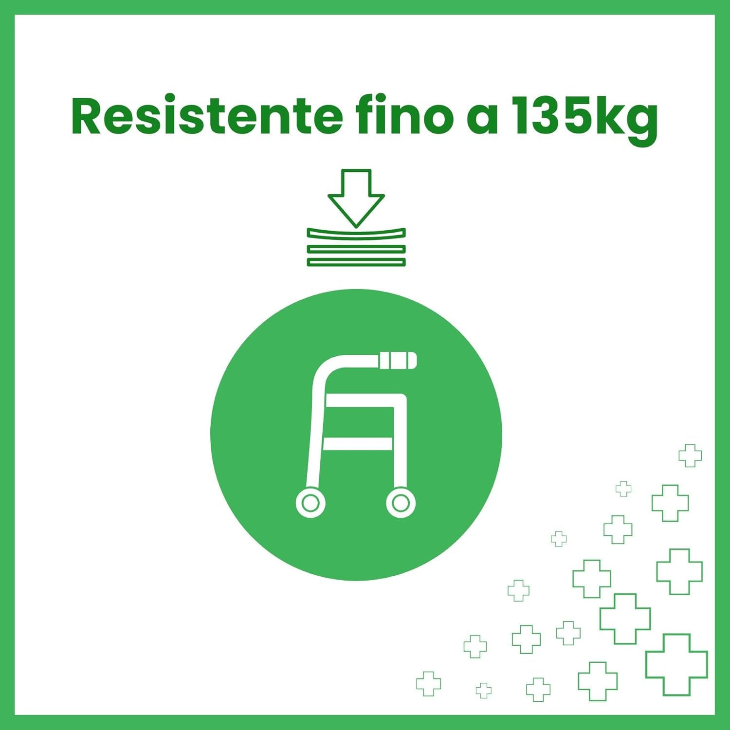 EkoHealthy® Rollator Vivo+ Deambulatore Pieghevole in Acciaio con 4 Ruote, Seduta, Schienale, Freni a Leva e Borsa Portaoggetti – Portata 136 kg – Ausilio per Anziani e Disabili