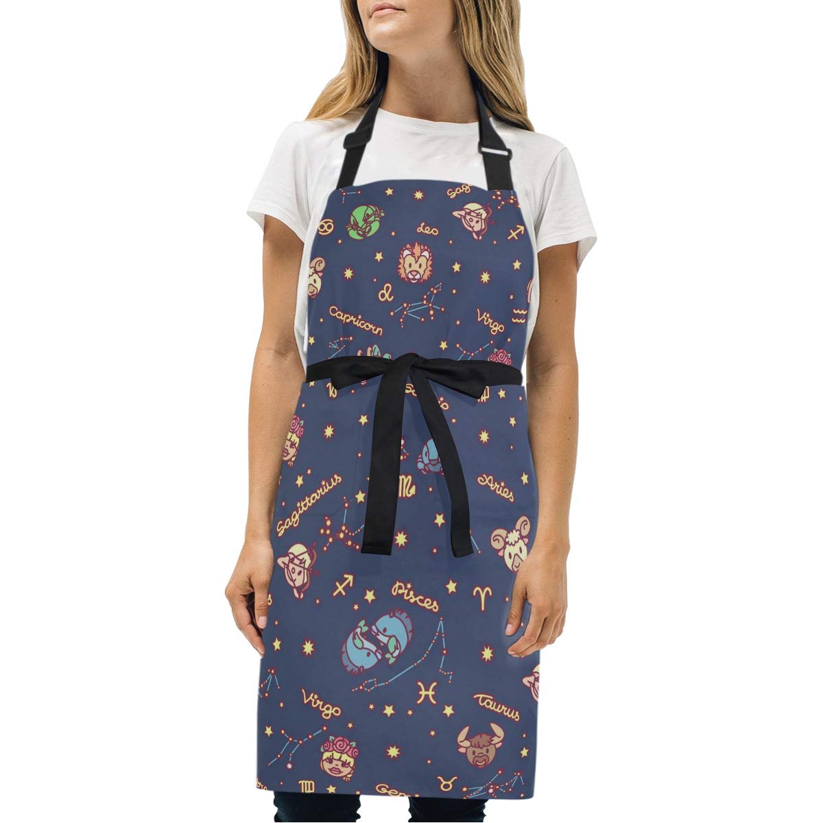 Amazon.co.jp: ミヤビヤ 首紐前結びエプロン 星座柄 欧米風 ブルー 青