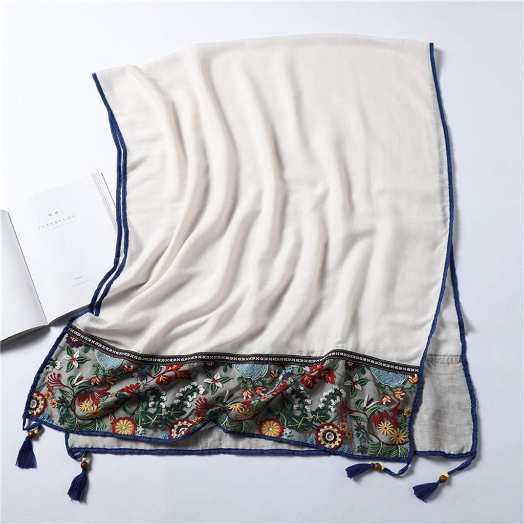 【入荷極小！新作】レース刺繍コットンスカーフ女性ビンテージフローラルプリントショールとラップソリッドタッセルレディ（色：C）