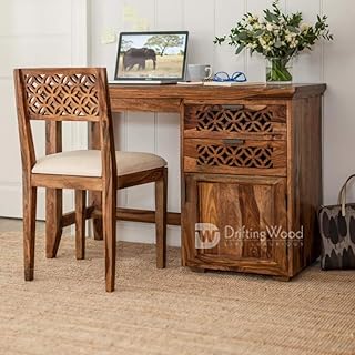 DRIFTINGWOOD Sheesham Wood Writing Study Table for Home and Office with Chair | Study Desk | Natural Honey Finish Price In India