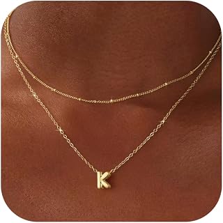 Thaivor Initial Necklaces for Women 14K Gold Plated Bubble Letter Necklace Layered Dainty Cute Choker Pendant Stack Jewelry Fashion Accessories Teen Trendy Gift